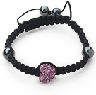 Fashion Style Heart Shape Purple Rhinestone and Hematite and Black Thread Woven Adjustable Drawstring Bracelet