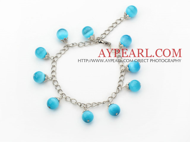 Single Strand Sky Blue Cats Eye Rannekoru Metal Ulosvedettävä Chain