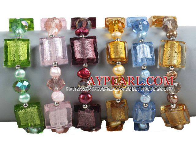 6 PCS Vakker Multi Color Natural Pearl Farget Glaze perle armbånd (Random Color)