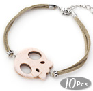 Wholesale 10 Pieces White Howlite Skull Bracelet with Gray Soft Leather and Extendable Chain