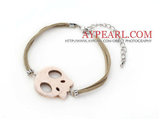 10 piesele albe Howlite brățară craniu cu piele moale Gray și lanț extensibil