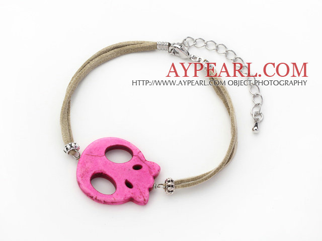 10 Pieces värjätyt Hot Pink Turkoosi Skull rannerengas Gray pehmeä nahka ja Extendable Chain