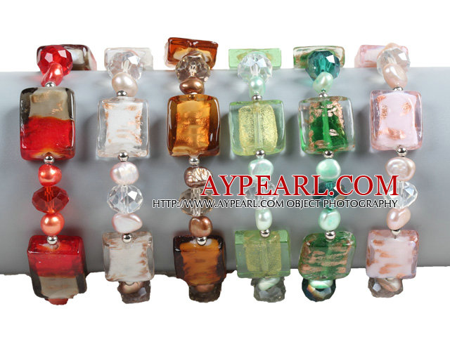 6 PCS Vackra Multi Color Natural Pearl Cube färgad glasyr pärla armband (Random Color)