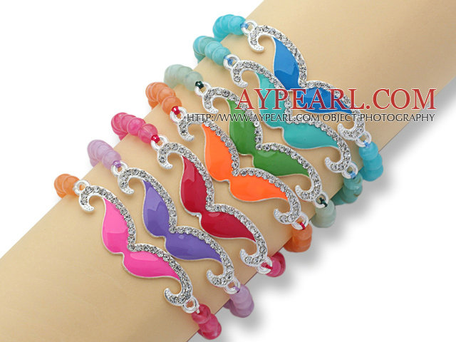 7 Pieces Acrylic Elastic Bangle Bracelet with Moustache Rhinestone Acccessories ( Random Color)