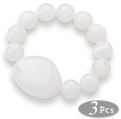 3 Pieces White Round Acrylic Beaded Stretch Bangle Bracelets