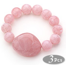 3 Pieces Pink Round Acrylic Beaded Stretch Bangle Bracelets