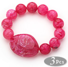 3 Pieces Hot Pink Round Acrylic Beaded Stretch Bangle Bracelets