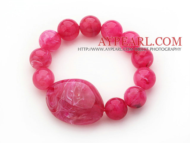 3 Pieces Hot Pink Round Acrylic Beaded Stretch Bangle Bracelets