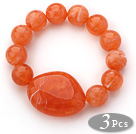 3 Pieces Orange Color Round Acrylic Beaded Stretch Bangle Bracelets