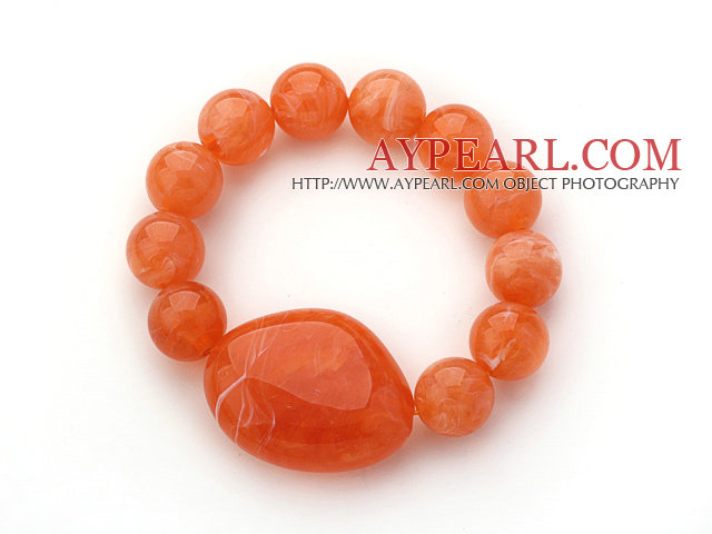 3 Pieces Orange Color Round Acrylic Beaded Stretch Bangle Bracelets
