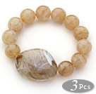 3 Pieces Light Coffee Color Round Acrylic Beaded Stretch Bangle Bracelets