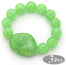 3 Pieces Apple Green Color Round Acrylic Beaded Stretch Bangle Bracelets