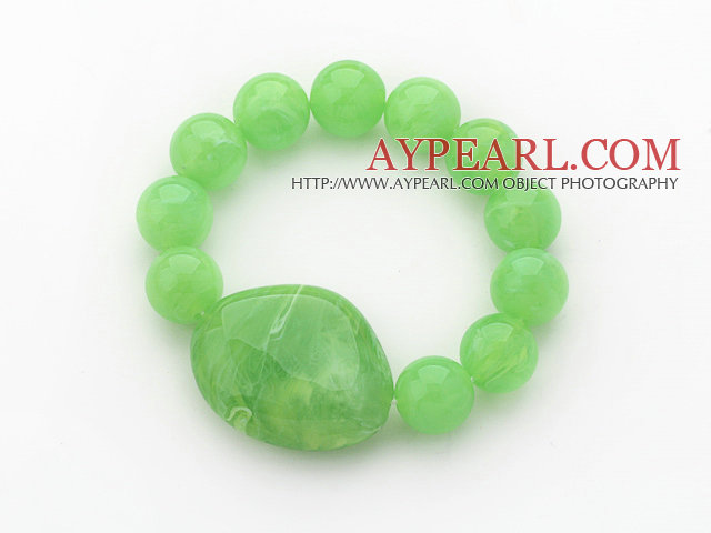 3 Deler Apple Grønn Color Round akryl Beaded Stretch Bangle Armbånd