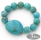 3 Pieces Lake Blue Color Round Acrylic Beaded Stretch Bangle Bracelets