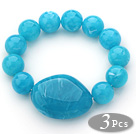 3 pièces bleu acrylique ronde de couleur perles bracelets bracelet extensible