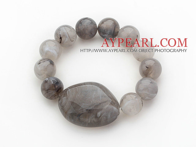 3 Pieces Gray Round Acrylic Beaded Stretch Bangle Bracelets