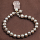 Wholesale Simple Elegant Style Natural Grey Freshwater Pearl Elastic/ Stretch Bracelet With Rose Quartz Moneybag Charm
