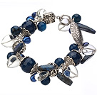 Vintage Style Heart Shape Clear Crystal Blue Agate Pearl Tibet Silver Accessory Bracelet With Toggle Clasp