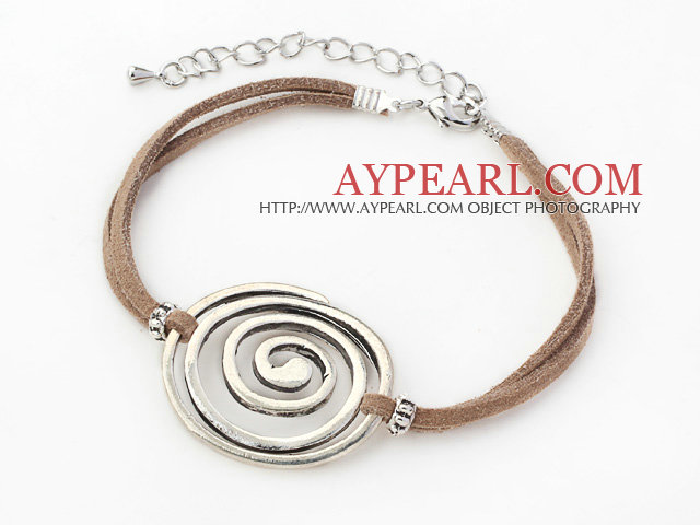 5 Pieces Round Shape Metal Adjustable Leather Bracelets with Brown Thread