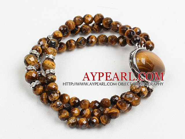 Mote Tre Strand Fasettert Tiger Eye Stone perler armbånd