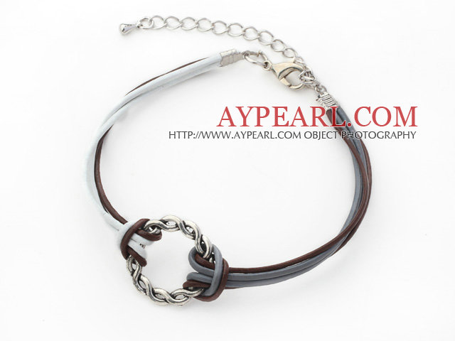5 Штук круглой формы металлическое кольцо регулируемое кожаные браслеты с белый и коричневый кожаный