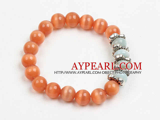Sommar Beach Smycken Orange Cats Eye Stone och Amazon sten pärlstav Elastic / Stretch Bracelet