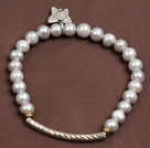 Simple Elegant Style 5-6Mm Natural Grey Freshwater Pearl Elastic/ Stretch Bracelet With Alloyed Butterfly Charm