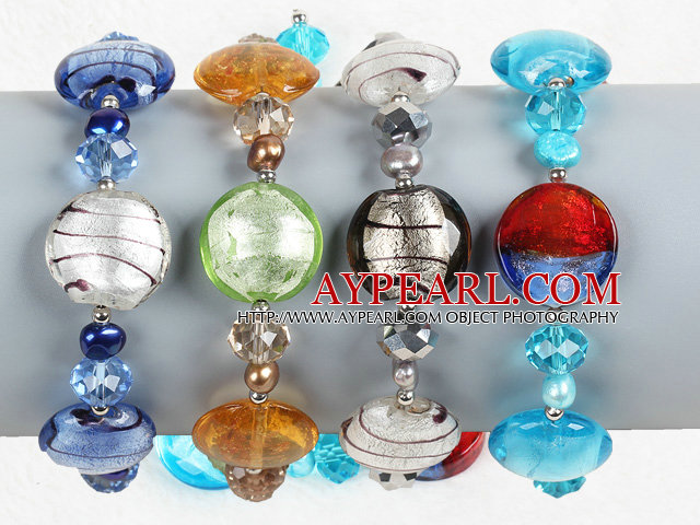 4 PCS Vakker Multi Color Natural Pearl Farget Glaze perle armbånd (Random Color)