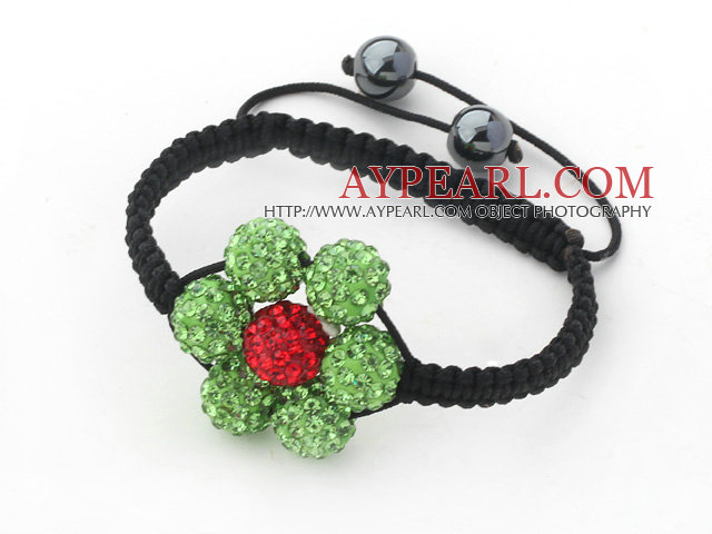 2013 Summer New Design Apple Green and Red Rhinestone Flower Adjustable Drawstring Bracelet