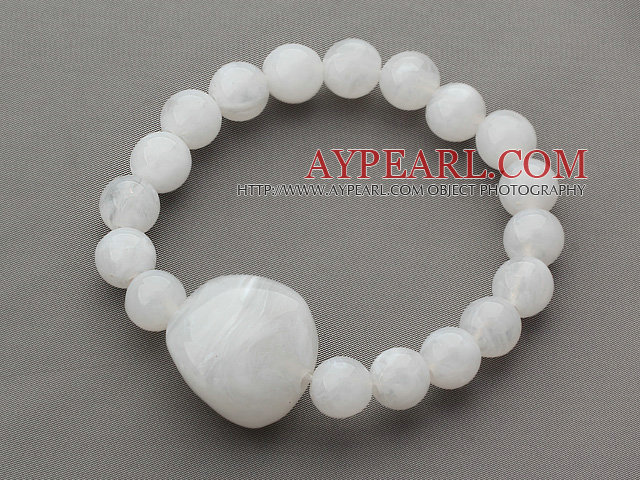 3 Pieces White Acrylic Stretch Bangle Bracelet (Total 3 Pieces)
