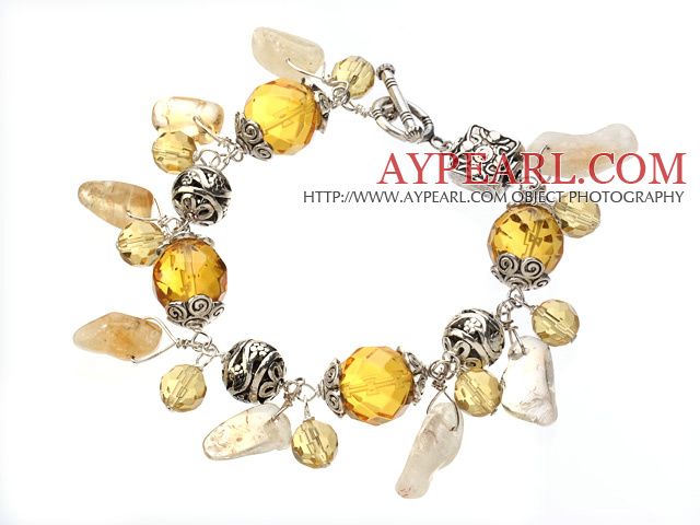 Style vintage brillant Citrine Tibet Ballon d'Argent Charm Bracelet avec fermoir