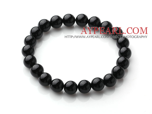 Design clasic Single Strand A Grad de 8mm rotund negru Agate margele elastica Braceelt 