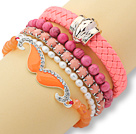 5 Pieces White and Hot Pink Series Assorted Fashion Pearl Acrylic and Turquoise Bracelets