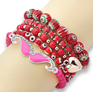 Wholesale 5 Pieces Red Series Assorted Fashion Acrylic and Colored Glaze and Bloodstone Bracelets