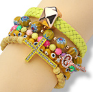 Wholesale 5 Pieces Yellow Series Assorted Fashion Turquoise and Acrylic and Colored Glaze and Leather Bracelets