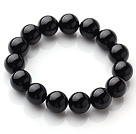 Wholesale Classic Design Single Strand A Grade 12mm Round Black Agate Beads Elastic Braceelt
