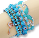 5 Pieces Lake Blue Series Assorted Turquoise and Acrylic and Colored Glaze Bracelets