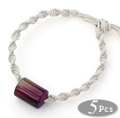 5 Pièces cylindre forme Agate pourpre Bracelets réglables avec blanc fil