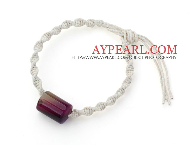 5 Stycken Cylinder form lila agat justerbar armband med vit tråd