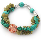 Assorted Green Turquoise and South Korea Jade Bracelet with Golden Rose Color Ball