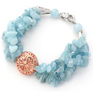 Light Blue Series Aquamarine Chips Bracelet with Golden Rose Color Ball