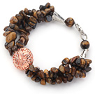 Brown Series Tiger Eye Chips Bracelet with Golden Rose Color Ball