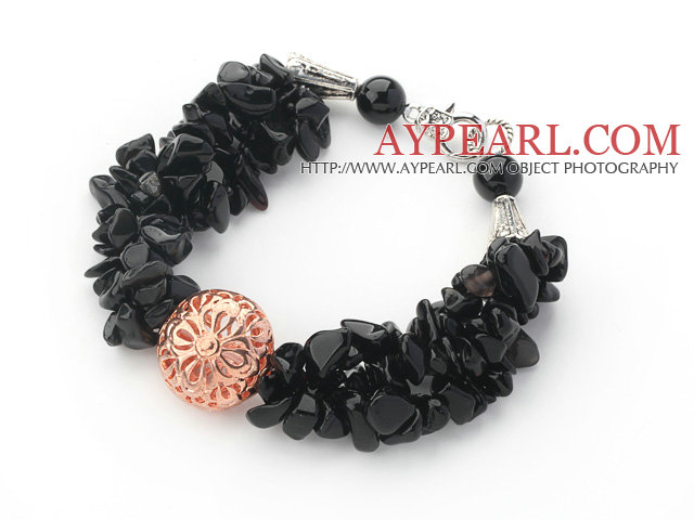 Black Series schwarz Achat Armband mit Chips Golden Rose Color Ball