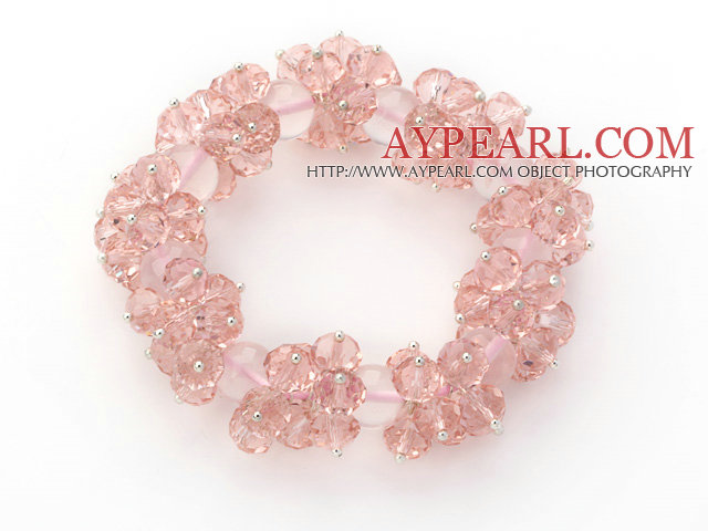 Pink Series fasettert 8-10mm Pink Crystal og Rose Quartz Stretch Bracelet