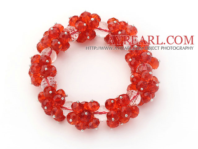 Red Series fasettert 8-10mm Rød og Clear Crystal Stretch Bracelet