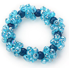 Sky Blue Series Faceted 8-10mm Blue Crystal and Dark Blue Agate Stretch Bracelet