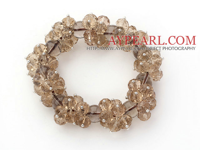 Champagne Color Faceted 8-10mm Crystal and Smoky Quartz Stretch Bracelet