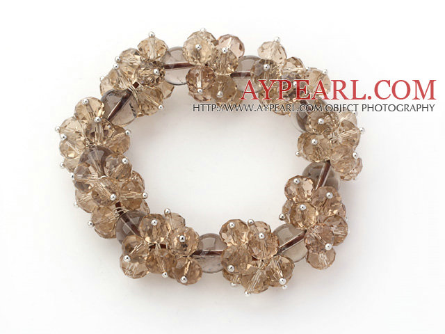 Champagne Color fasettert 8-10mm Crystal og Smoky Quartz Stretch Bracelet