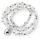 White Round Eye Shape Colored Glaze Three Times Wrap Bracelet with Metal Heart Accessory