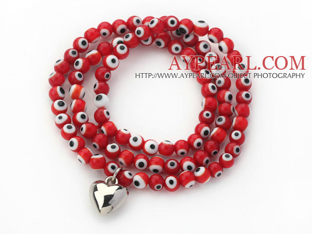 Red Round Eye Shape Värilliset Glaze Three Times Wrap rannerengas Metal Heart tarvikkeita